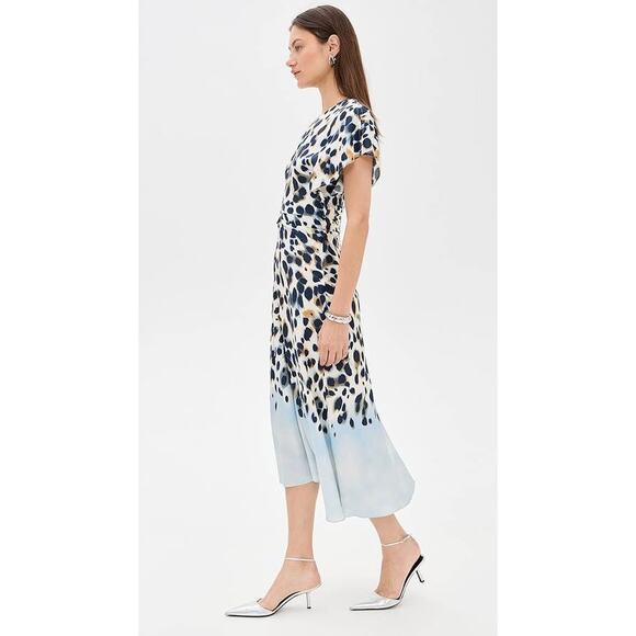 ALC Rem Printed Twist Midi-Dress in Blue Multi 12 - Picture 3 of 5